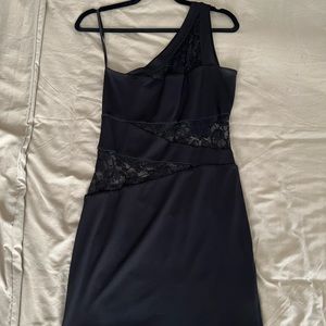 Arden B One Shoulder Lace Black Dress